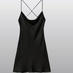 Zara black satin slip dress with cowl neck